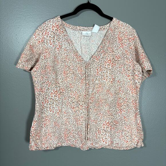 Jaclyn Smith Vintage Leopard Print Linen Blend Top - Size Medium - Lagenlook 90s - Picture 1 of 5